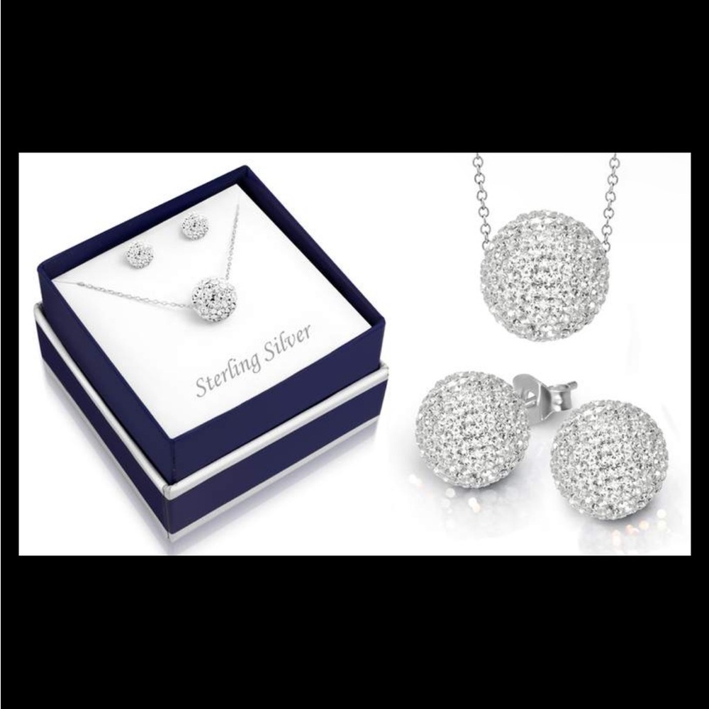 Solid Sterling Silver Crystal Fireball Necklace A… - image 2